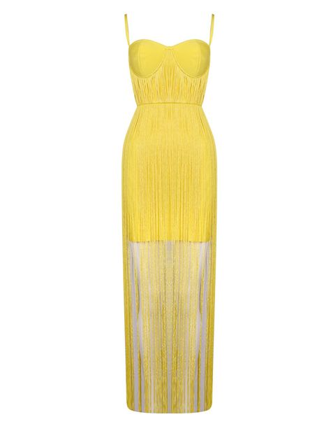 UONBOX Womens Elegnat Bustier Cut Long Maxi Tassel Fringe Cocktail Night Party Bandage Dress Yellow M -- Read more  at the image link.(It is Amazon affiliate link) #EveningDressesCollection White Bandage Dress, Evening Dress Collection, Cocktail Night, Tassel Dress, Club Night, Dress Yellow, Night Party, Tassel Fringe, Long Maxi