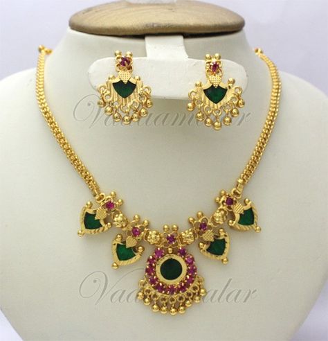 Palakka 20gms Gold Necklace Designs, Palakka Mala Kerala, Palakka Mala, Traditional Temple Necklace With Pallu, Gold-plated Temple Necklace With Elegant Design, Kerala Palakka Earrings, Gold-plated Temple Necklace, Kerala Palakka Necklace, Temple Jewellery Earrings