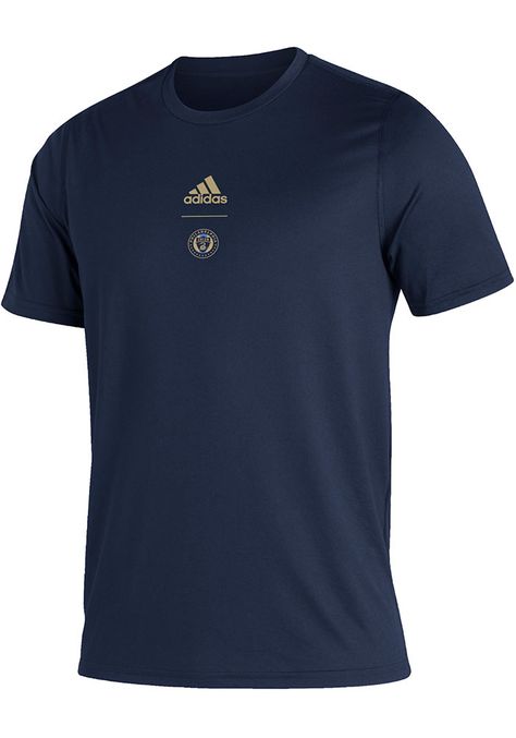 Keep cool while showing your Philadelphia Union spirit in this Navy Blue Creator T Shirt. This Short Sleeve is the perfect Tee for working out, heading to class, or cheering on the Union. Featuring a screen print team graphic on center chest, there's no mistaking your Philadelphia Union pride in this Union Creator T Shirt! Climalite fabric pulls moisture away from the skin and pushes it towards the outer fabric face for quick-drying comfort, Stay drier longer during the grind, Crew neckline, Str Navy Graphic Print T-shirt, Cheap Men's Sportswear T-shirt, Cheap Sports T-shirt, Cheap Black T-shirt For Sports Events, Cheap Branded T-shirts For Sports Events, Cheap Cotton T-shirt For Sports Events, Cheap T-shirt With Text Print For Sports, Cheap Sports T-shirt With Text Print, Cheap Text Print T-shirt For Sports Events