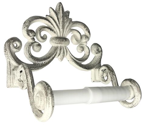 PRICES MAY VARY. VINTAGE ELEGANCE - Rustic vintage-inspired design featuring a classic Fleur de Lis motif, perfect for adding a touch of timeless charm to your bathroom decor. DISTRESSED FINISH - Beautifully crafted with a distressed finish, this toilet paper holder brings a sense of antique sophistication to any space. HEAVY-DUTY CONSTRUCTION - Made from durable cast iron, this holder is designed to last, weighing over 1 1/2 pounds for stability and strength. VERSATILE COMPATIBILITY - Accommoda Vintage Toilet Paper Holder, Toilet Paper Holder Small Bathroom, Toilet Paper Holder Vintage, Shabby Chic Toilet, Pet Diy Projects, Diy Toilet Paper Holder, Vintage Toilet, Girly Bathroom, Pet Diy