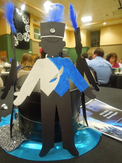 Marching Band Shadow Box Ideas, Marching Band Party Decorations, Marching Band Centerpieces Table Decorations, Senior Night Marching Band, Band Centerpiece Ideas, Marching Band Party Ideas, Marching Band Centerpieces, Marching Band Decorations, Marching Band Banquet Decorations