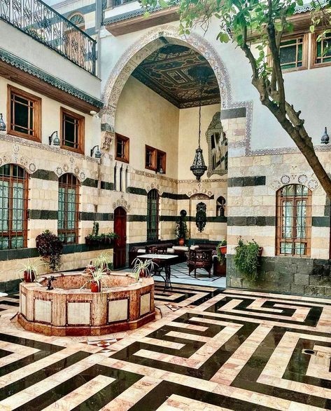 The Art and Heritage of Courtyard Homes in Syria Courtyard Homes, Architecture Courtyard, Dubai Design Week, Open Living Room Design, Courtyard Gardens Design, Internal Courtyard, Arab World, Museum Architecture, Garden Fountain