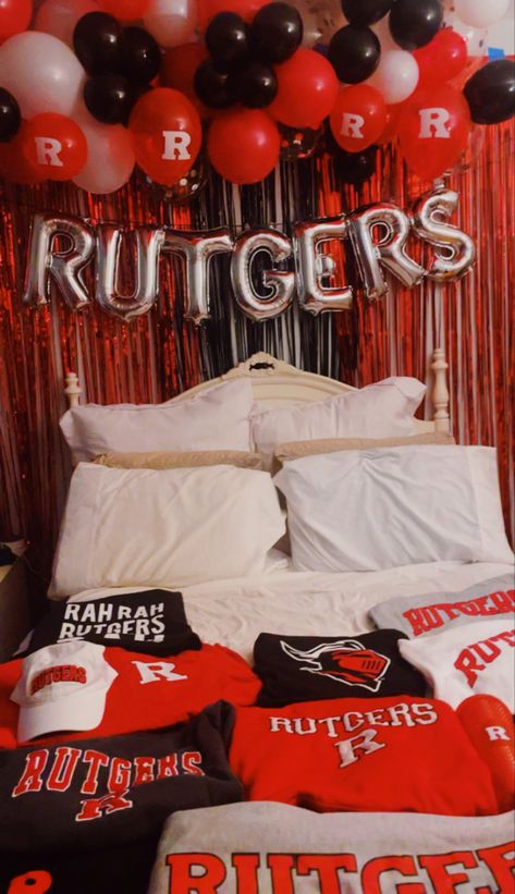 Red Collegiate Jersey For College, Rutgers Bed Party, Yale Bed Party, Pre-shrunk University Red T-shirt For College, College Bed Party, College Signing Day, Ohio University Dorm, Jealousy Jealousy, College Bed