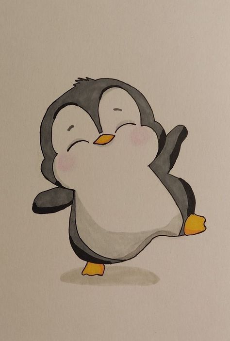 Penguin Drawing Easy, Love Birds Drawing, Penguin Sketch, Hey Cutie, Very Easy Rangoli Designs, Penguin Drawing, Baby Animal Drawings, Cute Easy Doodles, Cute Sketches