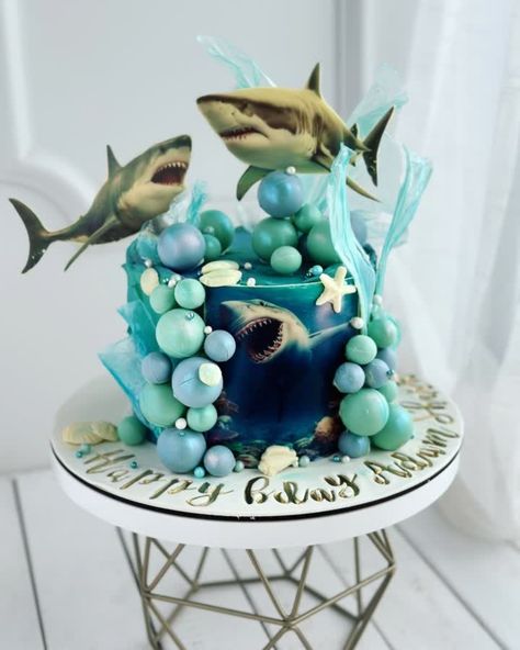 Creator Spotlight 🦈🎂 Check out this awesome shark-themed cake that @alisa_rochon uploaded to our creator's page: https://bit.ly/3USEyjN This cake is perfect for a little shark lover's birthday! The ocean-themed design features an underwater scene with a shark swimming in the middle of the cake, surrounded by bubbles and seaweed. Check out our on-demand custom-printed cake toppers: https://bit.ly/47k19cY #edibleink #cakes #customcakes #shark #sharkcake #birthdaycake #foodart #cakedecorating... Shark Themed Cakes, Shark Cake, Underwater Scene, Shark Swimming, Shark Themed, Shark Lover, Edible Ink, Custom Cakes, Themed Cakes