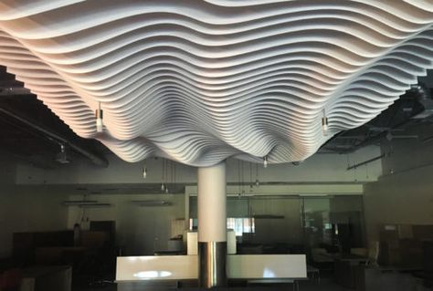 Arktura Atmosphera® Contour 3D close up Wood Texture Wall, Baffle Ceiling, Skylight Design, Ceiling Shelves, Innovative Office, Base Building, Ceiling Art, Ceiling System, Hospital Design