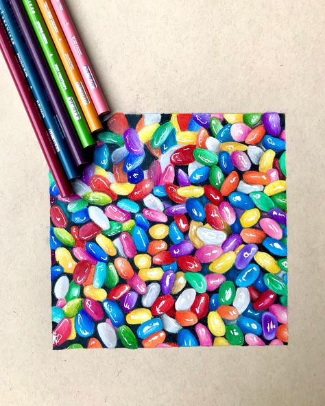 Prismacolor References, Cubes Drawing, Candy Drawings, Colored Pencil Artwork Ideas, Drawing Fruit, Color Sketches, Candy Drawing, Hyper Real, Pencil Drawings Of Flowers