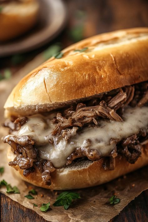 Irresistible Crockpot French Dip Sandwiches: A Slow-Cooked Delight! Leftover Au Jus What To Do With, Pot Roast Sandwich Recipes, Roast Beef Sandwich With Au Jus, Pretzel Bun Sandwich Ideas, Pretzel Buns Sandwich, Beef French Dip, Beef Dip Sandwiches, Crockpot French Dip Sandwiches, Crockpot French Dip