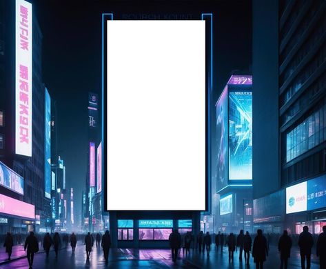 Blank Billboard, Art Cyberpunk, Billboard Mockup, Psd Template Free, Futuristic City, City Street, Free Psd, Psd Templates, Powerpoint Templates