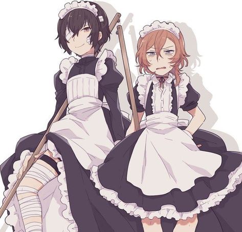 Dazai And Chuuya Maid Outfit, Chuuya In A Maid Outfit, Maid Dazai, Maid Outfit Anime, Boys In Skirts, Chuya Nakahara, Anime Maid, Dazai Bungou Stray Dogs, Chuuya Nakahara