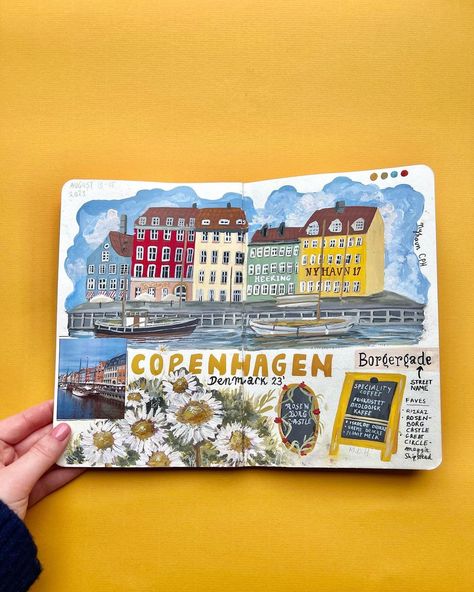 Copenhagen Painting, Copenhagen Instagram Spots, Copenhagen Watercolor Painting, Copenhagen Travel Journal, Copenhagen Souvenirs, Travel Journal Pages, North Europe, Copenhagen Travel, Copenhagen Denmark