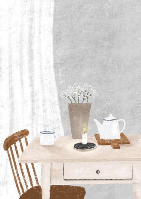 Afternoon Tea Illustration, Tea Illustration, 동화 삽화, Hygge Lifestyle, 강아지 그림, Living Art, Print Wall Decor, Tea Art, Art Print Wall