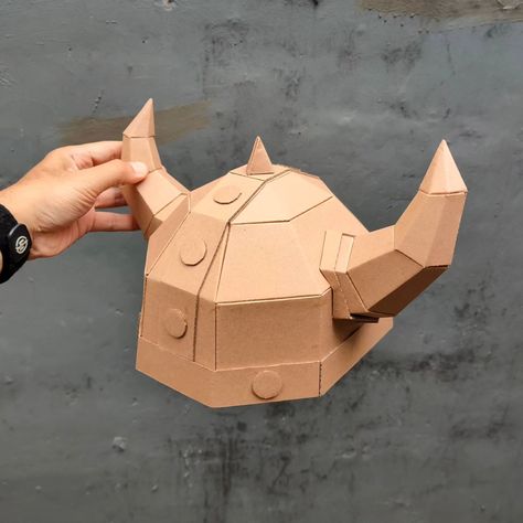 Cardboard viking helmet craft template is ready. ps. Check my bio! Helmet With Horns, Viking Helmet, Pizza Box, Corrugated Cardboard, Diy Printable, Qr Code, Origami, Indonesia, Pattern