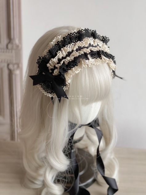 Brand: Maid Lolíta Headdress, Black Headband Outfit, Maid Headpiece, Creepy Accessories, Maid Headband, Creepy Halloween Party, Headband Outfit, Prom Accessories, Hair Bonnet