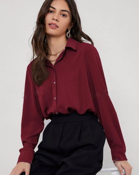 WINE SOLID BUTTON FRONT DROP SHOULDER SHIRT Product Code: - 5322 DM for More Details Whatsapp: 0300-0649650 #shopnow #newarrivals #musthave #summersale #OOTD #summerfashion #summerstyle #summeroutfit #summerlook Maroon Top Outfit, Maroon Shirt Outfit, Maroon Outfit, Curved Hem Shirt, Leather Blouse, Burgundy Outfit, Burgundy Shirt, Maroon Blouse, Maroon Shirts