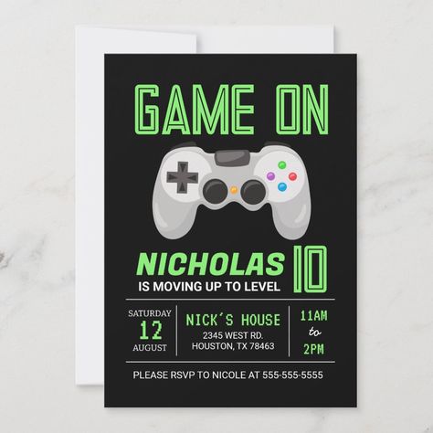 Xbox Birthday Party, Neon Video, Video Game Birthday, Video Games Birthday Party, Gamer Birthday, Neon Birthday, Pool Party Birthday Invitations, Chic Invitation, Video Game Shop