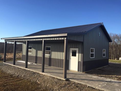 A 24' 0" x 32' 0" x 11' 8" Garage building with a Charcoal Gray roof, Light Gray siding and Charcoal Gray trim. For Philip in CUMBERLAND, OH (2018104748). Dark Gray Metal Building, Charcoal Gray Metal Building, Small Shop House Ideas, Gray Metal Building, Metal Building Colors Schemes, Small Pole Barn, Shop Building Ideas, Pole Building Garage, Cleary Buildings