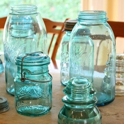 10 Amazing Mason Jar Ideas Rustic Mason Jars Diy, Vintage Blue Mason Jars Decor, Blue Jars Decor Diy Projects, Ball Jars Ideas Diy Projects, Blue Canning Jars Decor, Blue Mason Jar Ideas, Ways To Use Mason Jars, Decorating With Blue Mason Jars, Blue Mason Jars Home Decor