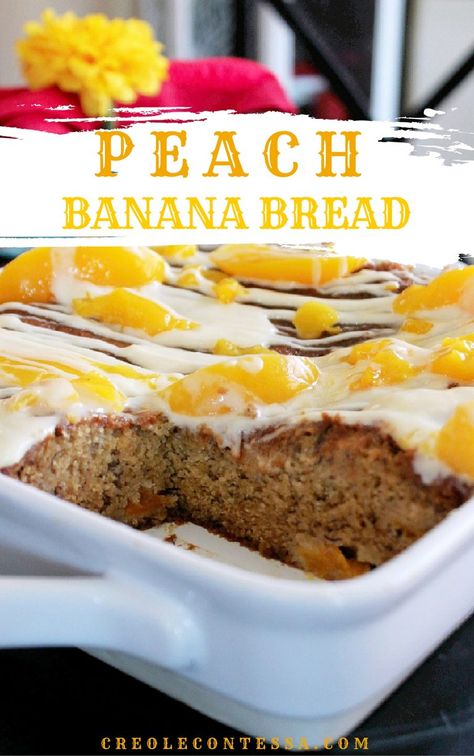 Peach Banana Bread - Creole Contessa Banana Bread With Cream Cheese, Bread With Cream Cheese, Peach Bread, Banana Bread Loaf, Brunch Bread, Pear Cake, Peach Cake, Recipe Cookbook, Holiday Goodies