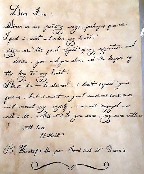 Gilbert's Letter To Anne, Pretty Handwriting, Gilbert And Anne, Night Anime, Beautiful Handwriting, Nice Handwriting, Fate Stay Night Anime, Calligraphy Handwriting, Anne With An E