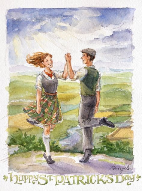 Happy St. Patrick's Day! Watercolor of Irish dancing. Imaginative Composition, Irish Pub Decor, Watercolor Camera, Celtic Signs, Irish Things, Dance Artwork, Irish Step Dancing, Lord Of The Dance, Irish Dancers