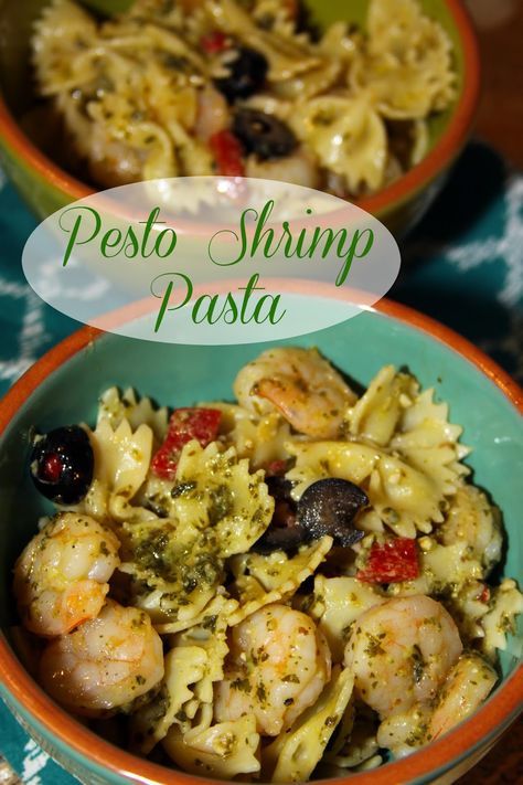 Pesto Shrimp with Bow Tie Pasta - serve hot or chilled as a pasta salad! Seafood Pasta Salad, Bow Tie Pasta Recipe, Shrimp Pesto Pasta, Fun Pasta, Seafood Salad Pasta, Party Pooper, Pesto Shrimp, Italian Stallion, Bow Tie Pasta