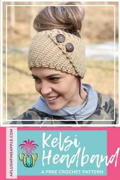 Kelsi Headband — a FREE crochet pattern by Sarah | The Plush Pineapple #crochet #crochetpatternsfree #crochetheadband Crochet Ear Warmer Pattern, Crochet Headband Free, Crochet Hairband, Bandeau Au Crochet, Crochet Headband Pattern Free, Christmas Crochet Patterns Free, Crochet Hat Free, Crochet Headband Pattern, Pineapple Crochet