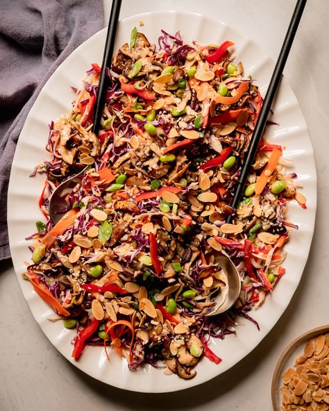 Spicy Sesame Slaw with Mushrooms & Edamame | The First Mess Sesame Slaw, Edamame Recipes, Twice Baked Sweet Potatoes, Small Cabbage, Salad Kits, Slaw Recipes, Raw Vegetables, Chili Lime, Sauteed Mushrooms