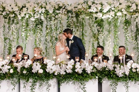 Wedding Reception Head Table, Reception Head Table, Hanging Florals, Wedding Head Table, Head Table Backdrop, Wedding Top Table, Backdrop Floral, Bridal Party Tables, Table Backdrop