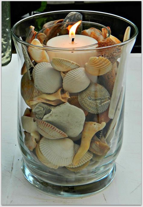 I made this for my deck with leftover seashells :) | Basteln mit muscheln, Deko muscheln, Sommerdeko Deco Marine, Seashell Projects, Tafel Decor, Shell Crafts Diy, Sea Shell Decor, Shell Decor, Seashell Art, Beach Crafts, Seashell Crafts