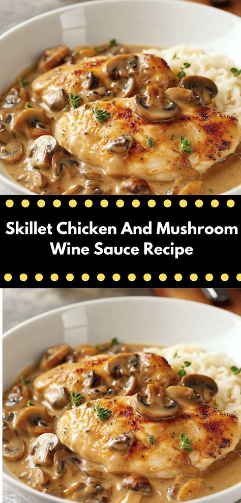 This easy Skillet Chicken and Mushroom Wine Sauce combines juicy chicken with flavorful mushrooms, all simmered in a delicious wine sauce. It's a quick weeknight meal that's sure to please. Dinner Ideas For Parties, Family Dinner Ideas Healthy, Chicken Recipe For Dinner, Chicken With Mushroom, Mushroom Wine Sauce, Easy Skillet Chicken, Dinner Ideas For Two, Chicken Casserole Recipes, Making Chicken