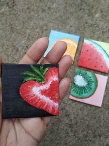 How To Paint Strawberries, Micro Painting, Mini Canvas Painting Ideas, Strawberry Painting, Canvas Painting Ideas For Beginners, Mini Toile, Painting Ideas For Beginners, Small Canvas Paintings, Canvas Painting Ideas