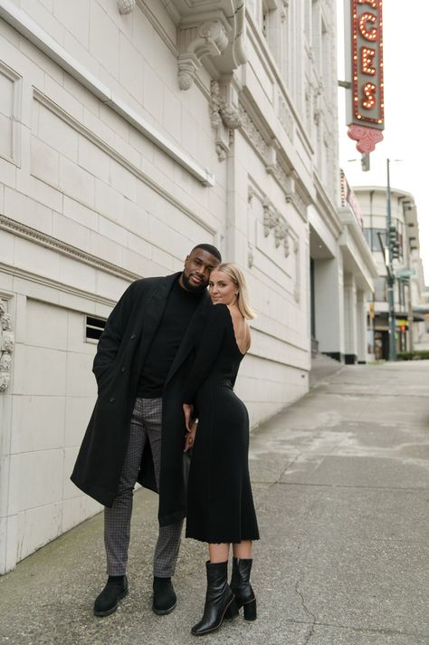 A Stylish Downtown Tacoma Engagement Session — J and L Photography Brooklyn Engagement Shoot, Couples Downtown, Engagement Photo Shoot Poses, Couples City, Engagement Shoot Outfit, Engagement Picture Outfits, Shot On Film, City Shoot, Urban Engagement