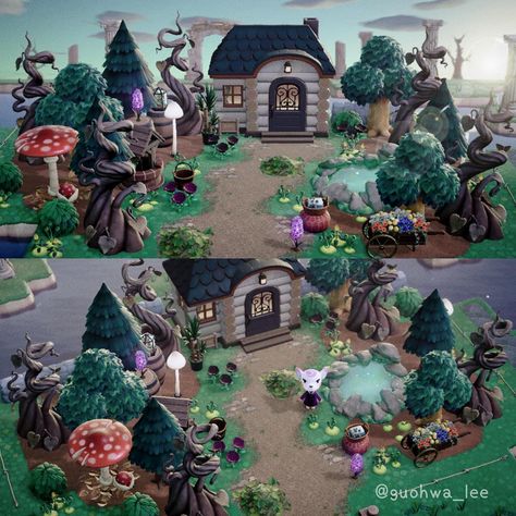 り ぃ (@guohwa_lee) • Instagram photos and videos Acnh Back Of Island, Acnh Halloween Island Ideas, Cottage Core Animal Crossing, Goth Cottage Core, Witchy Cottage, Cottagecore Animal Crossing, Goth Cottage, Dark Cottage Core, Goth Cottagecore