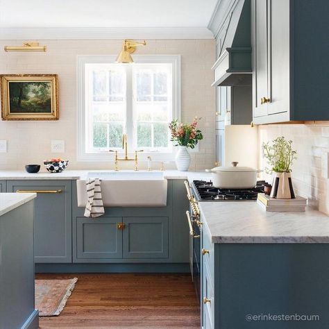 Dutch Kitchen, Inset Cabinetry, Kitchen Vent, Colonial Kitchen, Whiter Teeth, Blue Kitchen Cabinets, Kitchen Transformation, Bright Kitchens, One Room Challenge