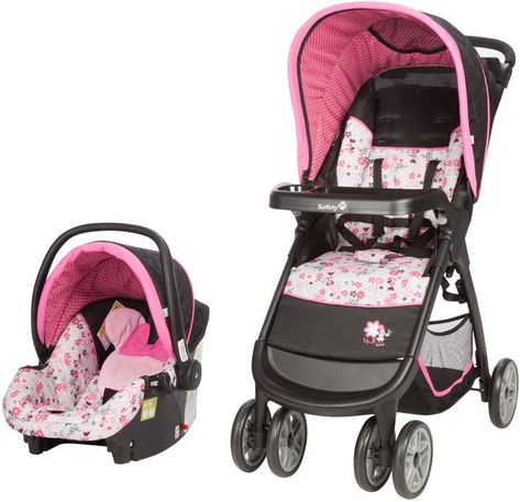 Disney's Minnie Mouse Light 'n Comfy Travel System Carseat And Stroller, Minnie Mouse Car Seat, Disney Stroller, Girl Strollers, Quad Stroller, Best Baby Strollers