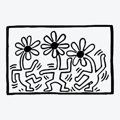 Keith Haring Doodles, Keith Haring Design, Dancing Daisy Tattoo, Funky Doodles Drawings, Keith Haring Aesthetic, Drawings To Put On Your Wall, Art Work Simple, Keith Haring Inspired Art, Linocut Art Simple