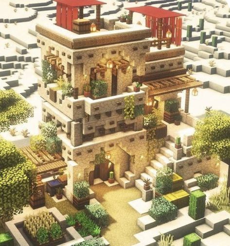 Minecraft Hacienda House, Cute Desert House Minecraft, Minecraft Sand House Ideas, Desert Mansion Minecraft, Mincraft Idea Desert, Minecraft Custom Desert Village, Minecraft Desert Marketplace, Mc Desert House, Minecraft Arabic House