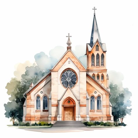 10 Church Clipart Gereja Aesthetic, Chapel Watercolor, Church Painting On Canvas, Church Watercolor, Church Wallpaper, Church Clipart, Church Drawing, Church Illustration, Church Template