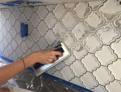 Arabesque Tile Backsplash Kitchen, Paint Mixer, Kitchen Notes, Diy Kitchen Backsplash, Arabesque Tile, Bullnose Tile, Diy Bowl, Diy Backsplash, Diy Entryway