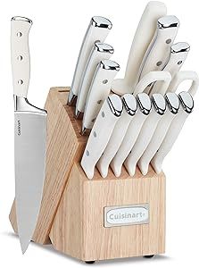 Cuisinart C77CTR-15P Classic Forged Triple Rivet, 15-Piece Knife Set with Block, Superior High-Carbon Stainless Steel Blades for Precision and Accuracy, Natural Professional Chef Knife Set, Star Knife, Wood Knife, Chef Knife Set, Knife Block Set, Cutlery Sets, Knife Set Kitchen, Santoku Knife, Paring Knife