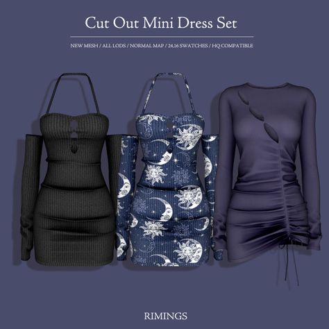 [RIMINGS] Cut Out Mini Dress Set Sims4 Dress Cc, Sims 4 Dresses Cc, Dress Sims 4 Cc, Sims 4 Afro Hair, Sim4 Cc, Ts4 Mods, Cc Patreon, Sims 4 Cc Eyes, Clothes Cc