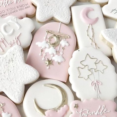 BasicWhiteBatchCookieCo on Instagram: "Do you know how loved you are 🌟  . A favorite theme from the start. I like sets with very few colors.  . #twinkletwinklelittlestar #twinkle #lullaby" Cloud Bridal Shower Cookies, Star Themed Cookies, Love You To The Moon And Back Cookies, Two The Moon Cookies Girl, Twinkle Twinkle Little Star Cookies, Stars And Moon Cookies Twinkle Twinkle, Baby Shower Pink Stars, Moon Baby Shower Theme, Moon Baby Shower