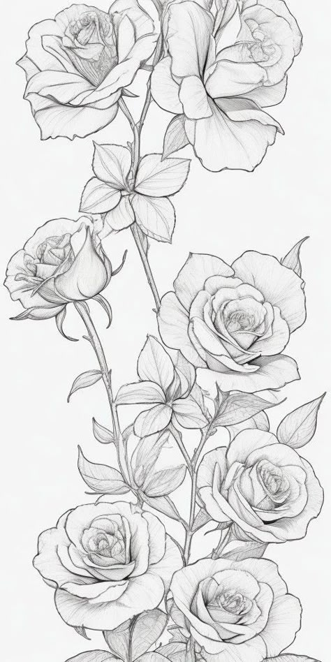 Mum Of Two, Flower Pattern Drawing, Line Art Flowers, Fabric Painting Techniques, Flower Drawing Design, Flower Art Drawing, Rose Drawing, Flower Sketches, Roses Drawing