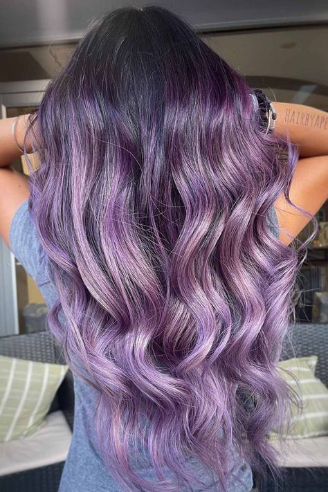 Black To Purple Ombre Brown To Purple Ombre Hair, Blond And Purple Hair, Brown And Blonde Ombre Hair, Pink Lavender Hair, Brown And Blonde Ombre, Faded Purple Hair, Lavender Hair Dye, Lavender Hair Ombre, Purple Blonde Hair