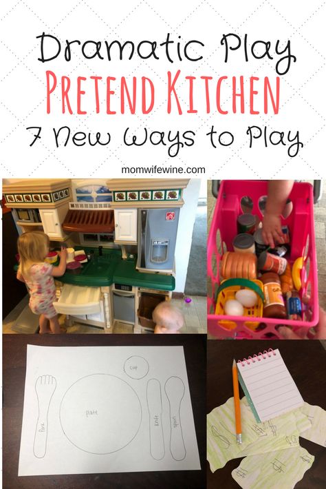 Dramatic Play Pretend Kitchen - 7 New Ways to Play #Toddlers #Preschool #Play #Learn Grandparents Day Preschool, Area Lesson, Preschool Play, Toddler Kitchen, Pretend Kitchen, Dramatic Play Preschool, Play Food Set, Play Pretend, Pretend Play Food