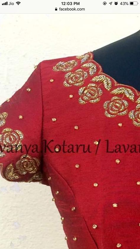 Roses Maggam Work Designs, Rose Flower Maggam Work Designs, Neck Shapes, Blouse Designes, Maggam Blouses, Blouses Work, Handwork Blouse, Maggam Blouse, Aari Design