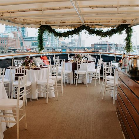 Boat Wedding Reception, Yacht Wedding Reception, Skyline Backdrop, Wedding Boat, Wedding New England, Boston Wedding Venues, Yacht Wedding, Boston Skyline, Boat Wedding