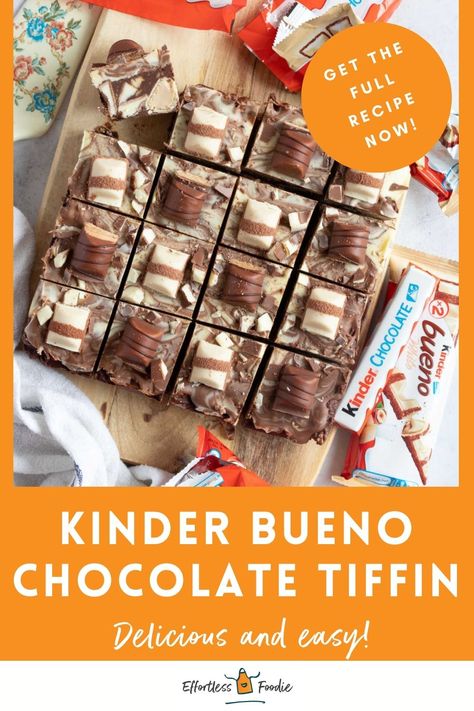 Kinder Bueno tiffin bars. Kinder Recipes, Kinder Bueno Recipes, Chocolate Tiffin Recipe, Recipes With Minimal Ingredients, Bueno Recipes, Quick And Easy Lunch Ideas, Easy Pizza Recipes, Quick And Easy Breakfast Recipes, Easy Recipes For Family