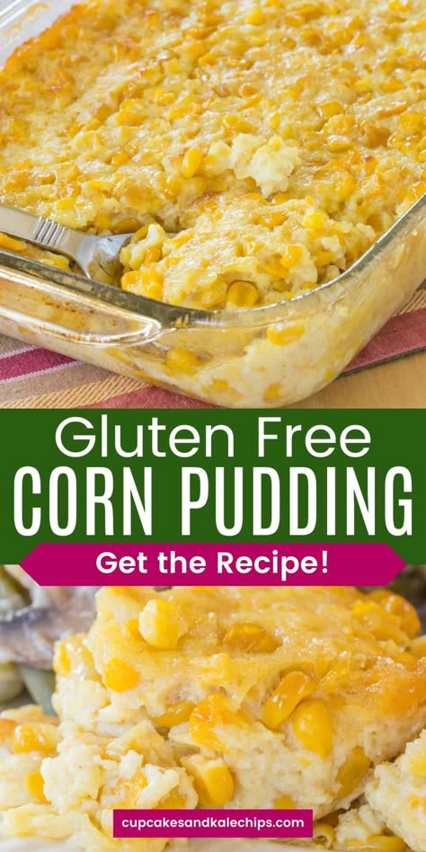 This family-favorite Corn Pudding is a creamy, custard-like side dish, perfect for the holidays. Made without any boxed mix, it’s naturally gluten-free and packed with simple pantry ingredients. Sweet, savory, and so easy to prepare, this corn casserole always steals the spotlight at the dinner table. Easy Gluten Free Corn Casserole, Corn Pudding With Cream Cheese, Gluten Free Scalloped Corn, Side Dish Gluten Free, Gluten Free Corn Pudding Recipe, Corn Recipes Thanksgiving, Corn Casserole Gluten Free, Gluten Free Corn Pudding, Healthy Corn Casserole